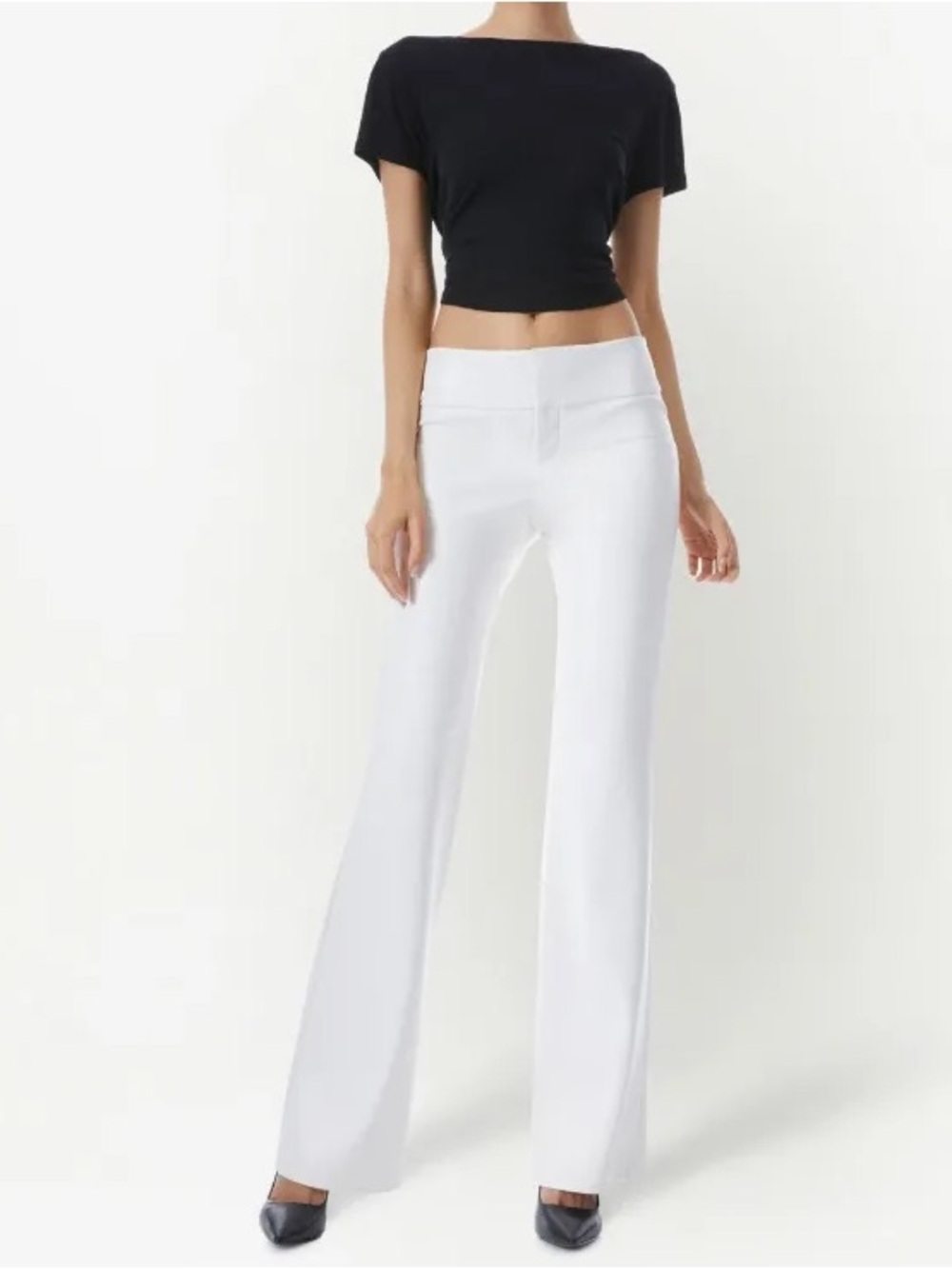 ALICE + OLIVIA OLIVIA VEGAN LEATHER FLARE PANTS OFF WHITE SIZE 4 NWT $295